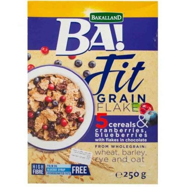 کورن رژیمی باکالند Bakalland Fit grain غلات و ذغال اخته 250 گرم