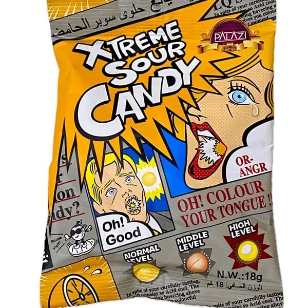 آبنبات ترش پالازی مدل xtreme sour candy طعم پرتقال - 18 گرم