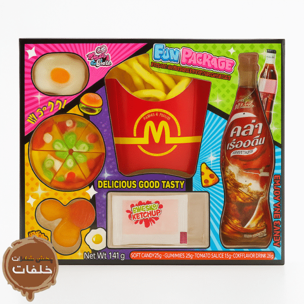 Fun Package Fast Food Candy 141g پاستیل ژله‌ای طرح فست فود پاستیل فست فود با نوشابه و پیتزا