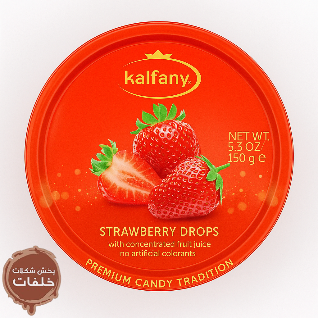 آبنبات توت فرنگی Kalfany Kalfany Strawberry Drops 150g آبنبات میوه‌ای توت فرنگی Kalfany